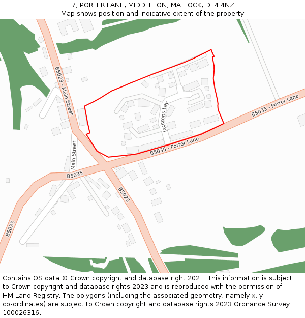 7, PORTER LANE, MIDDLETON, MATLOCK, DE4 4NZ: Location map and indicative extent of plot