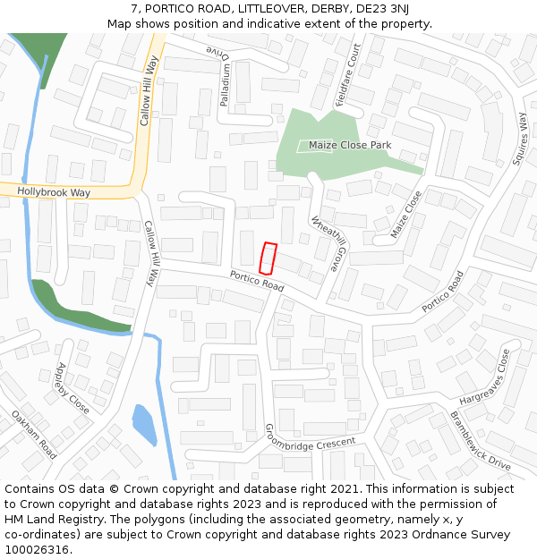 7, PORTICO ROAD, LITTLEOVER, DERBY, DE23 3NJ: Location map and indicative extent of plot