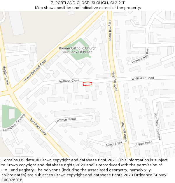 7, PORTLAND CLOSE, SLOUGH, SL2 2LT: Location map and indicative extent of plot