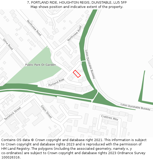 7, PORTLAND RIDE, HOUGHTON REGIS, DUNSTABLE, LU5 5FP: Location map and indicative extent of plot