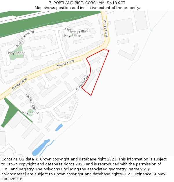 7, PORTLAND RISE, CORSHAM, SN13 9GT: Location map and indicative extent of plot