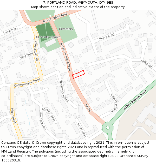 7, PORTLAND ROAD, WEYMOUTH, DT4 9ES: Location map and indicative extent of plot