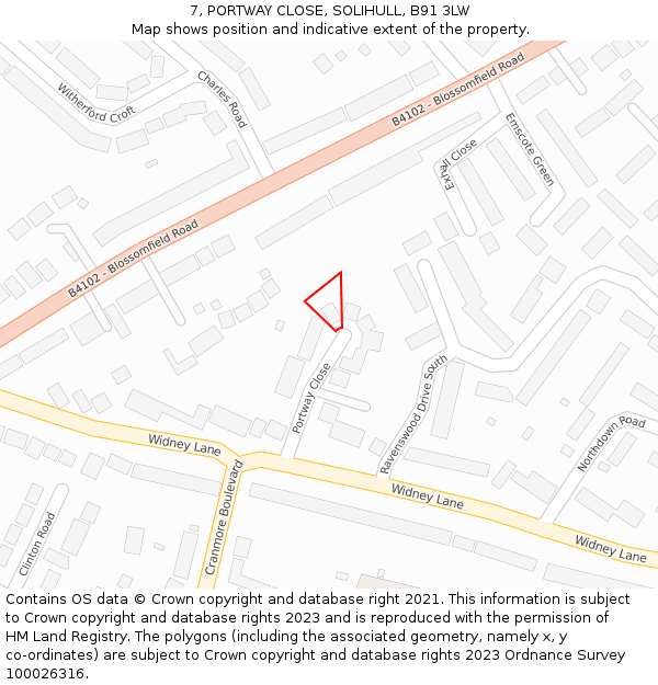 7, PORTWAY CLOSE, SOLIHULL, B91 3LW: Location map and indicative extent of plot