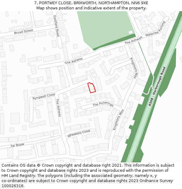 7, PORTWEY CLOSE, BRIXWORTH, NORTHAMPTON, NN6 9XE: Location map and indicative extent of plot