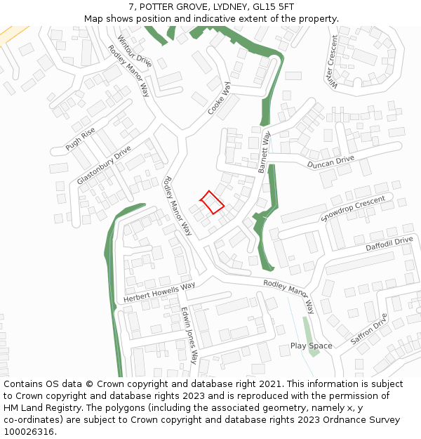 7, POTTER GROVE, LYDNEY, GL15 5FT: Location map and indicative extent of plot