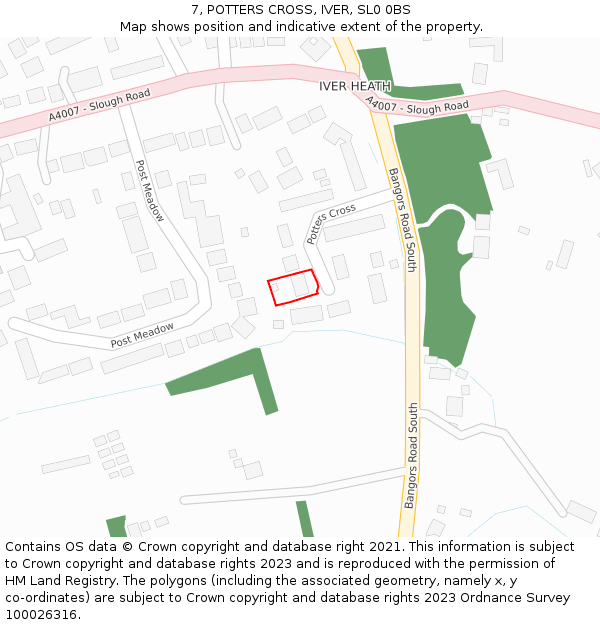 7, POTTERS CROSS, IVER, SL0 0BS: Location map and indicative extent of plot