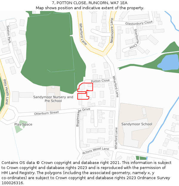 7, POTTON CLOSE, RUNCORN, WA7 1EA: Location map and indicative extent of plot