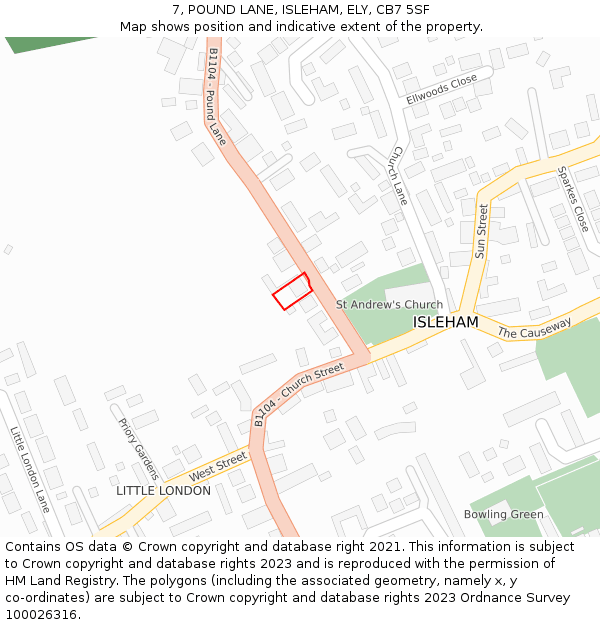 7, POUND LANE, ISLEHAM, ELY, CB7 5SF: Location map and indicative extent of plot