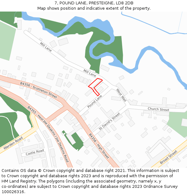 7, POUND LANE, PRESTEIGNE, LD8 2DB: Location map and indicative extent of plot