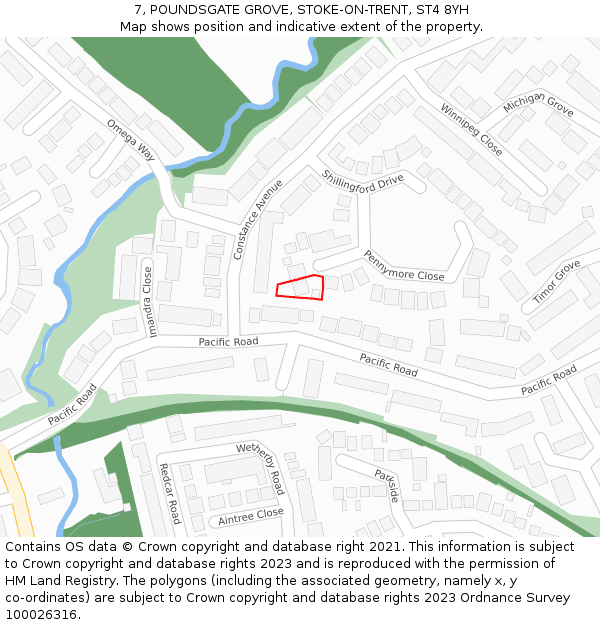 7, POUNDSGATE GROVE, STOKE-ON-TRENT, ST4 8YH: Location map and indicative extent of plot