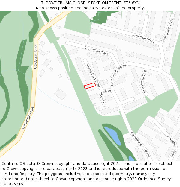 7, POWDERHAM CLOSE, STOKE-ON-TRENT, ST6 6XN: Location map and indicative extent of plot