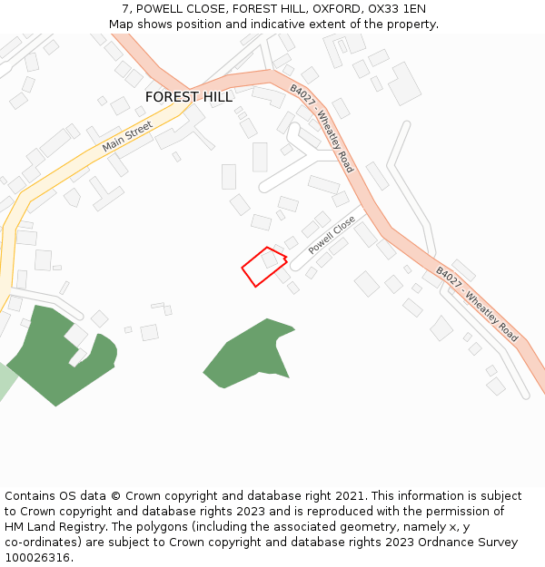 7, POWELL CLOSE, FOREST HILL, OXFORD, OX33 1EN: Location map and indicative extent of plot