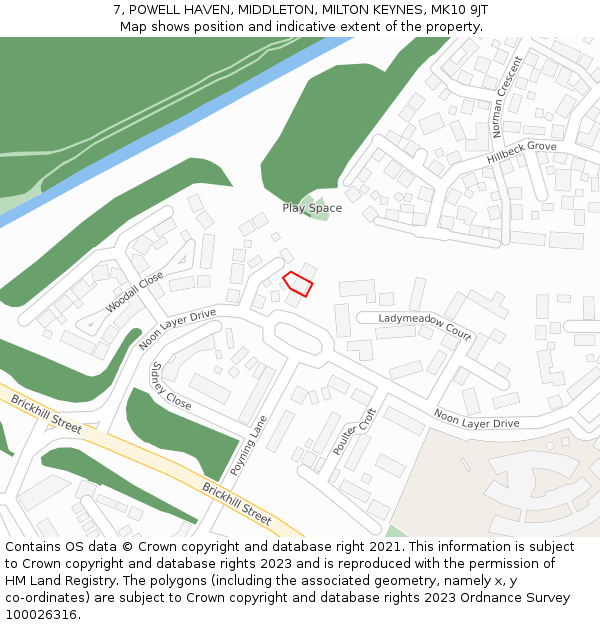 7, POWELL HAVEN, MIDDLETON, MILTON KEYNES, MK10 9JT: Location map and indicative extent of plot