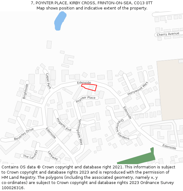 7, POYNTER PLACE, KIRBY CROSS, FRINTON-ON-SEA, CO13 0TT: Location map and indicative extent of plot
