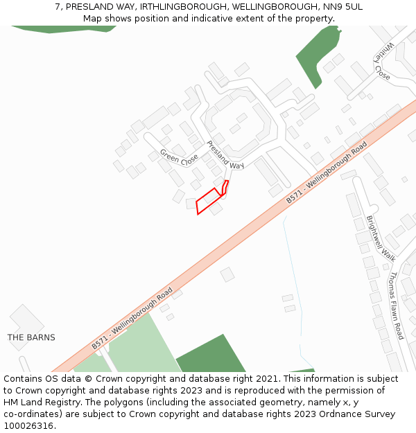 7, PRESLAND WAY, IRTHLINGBOROUGH, WELLINGBOROUGH, NN9 5UL: Location map and indicative extent of plot