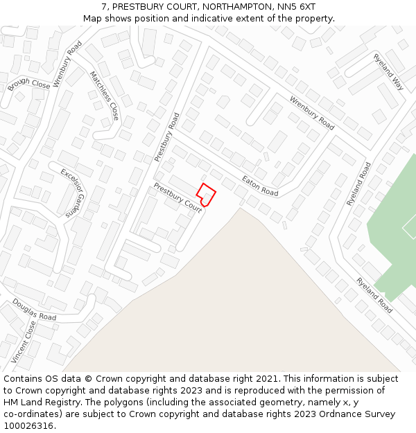 7, PRESTBURY COURT, NORTHAMPTON, NN5 6XT: Location map and indicative extent of plot