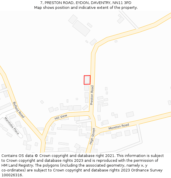 7, PRESTON ROAD, EYDON, DAVENTRY, NN11 3PD: Location map and indicative extent of plot