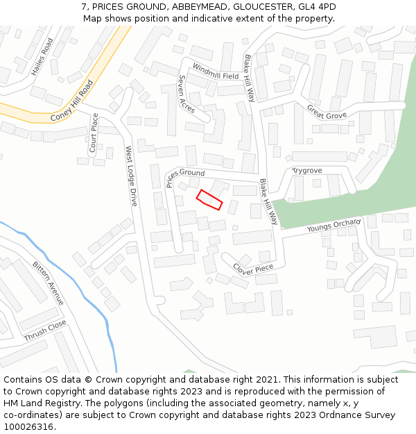 7, PRICES GROUND, ABBEYMEAD, GLOUCESTER, GL4 4PD: Location map and indicative extent of plot