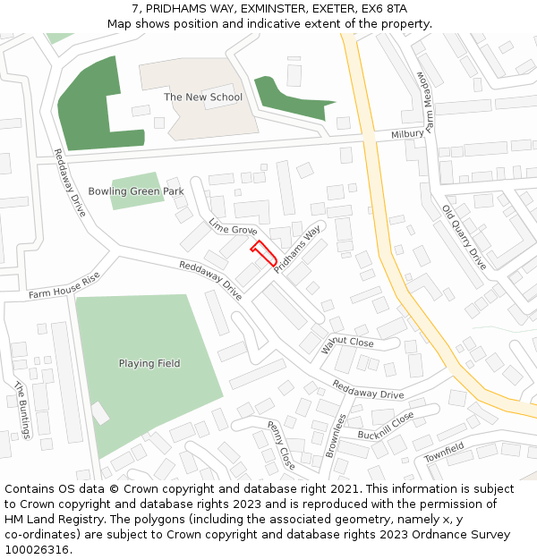 7, PRIDHAMS WAY, EXMINSTER, EXETER, EX6 8TA: Location map and indicative extent of plot