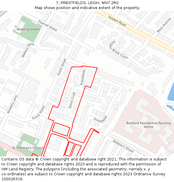 7, PRIESTFIELDS, LEIGH, WN7 2RG: Location map and indicative extent of plot