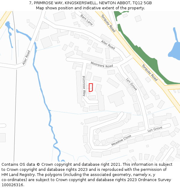 7, PRIMROSE WAY, KINGSKERSWELL, NEWTON ABBOT, TQ12 5GB: Location map and indicative extent of plot