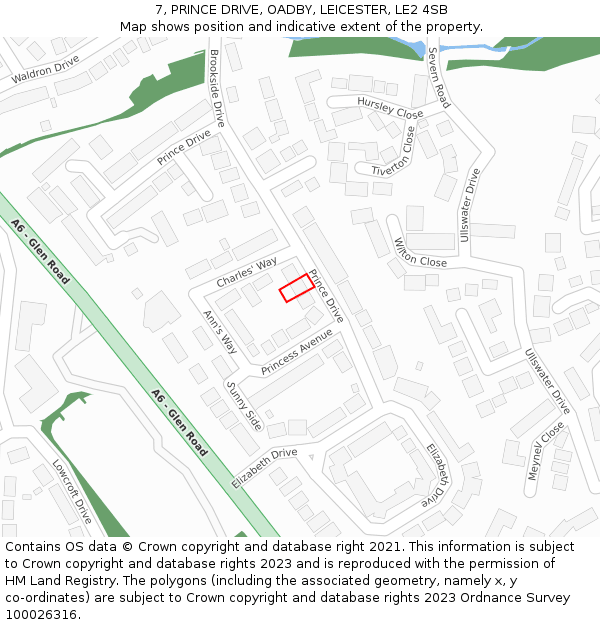 7, PRINCE DRIVE, OADBY, LEICESTER, LE2 4SB: Location map and indicative extent of plot