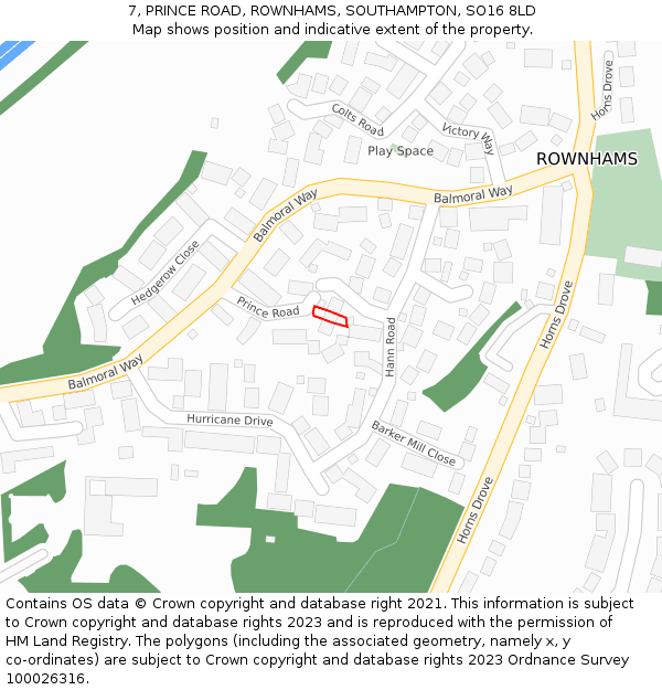 7, PRINCE ROAD, ROWNHAMS, SOUTHAMPTON, SO16 8LD: Location map and indicative extent of plot