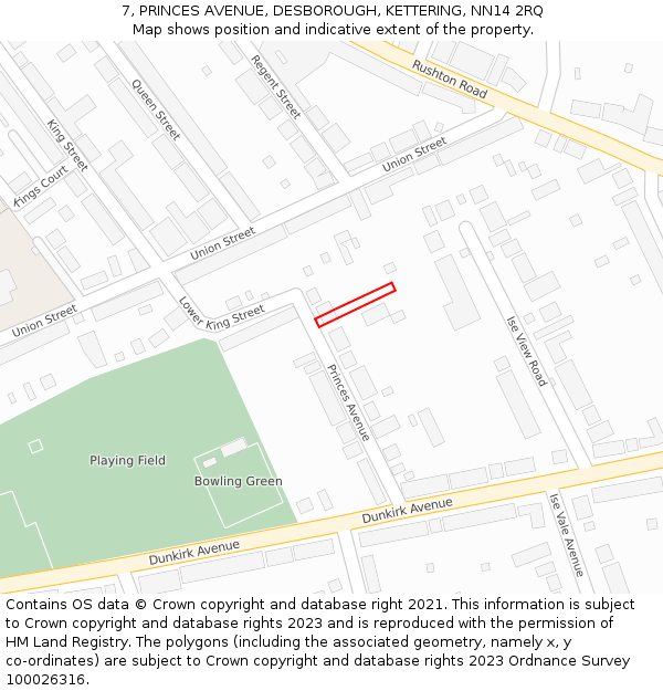 7, PRINCES AVENUE, DESBOROUGH, KETTERING, NN14 2RQ: Location map and indicative extent of plot