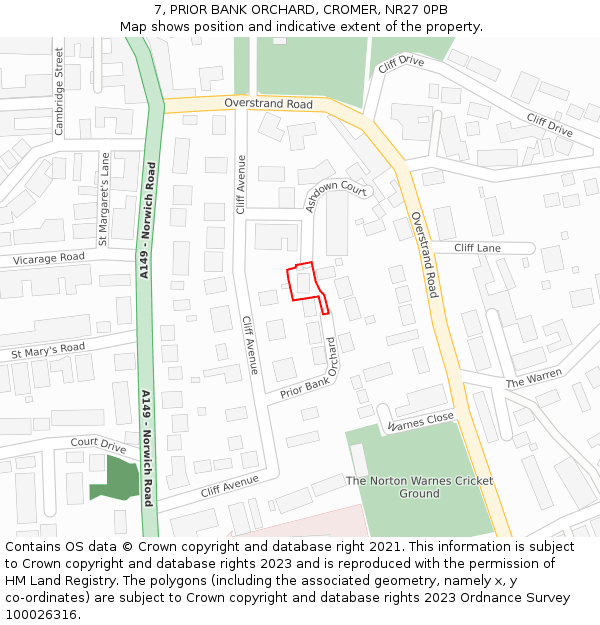 7, PRIOR BANK ORCHARD, CROMER, NR27 0PB: Location map and indicative extent of plot