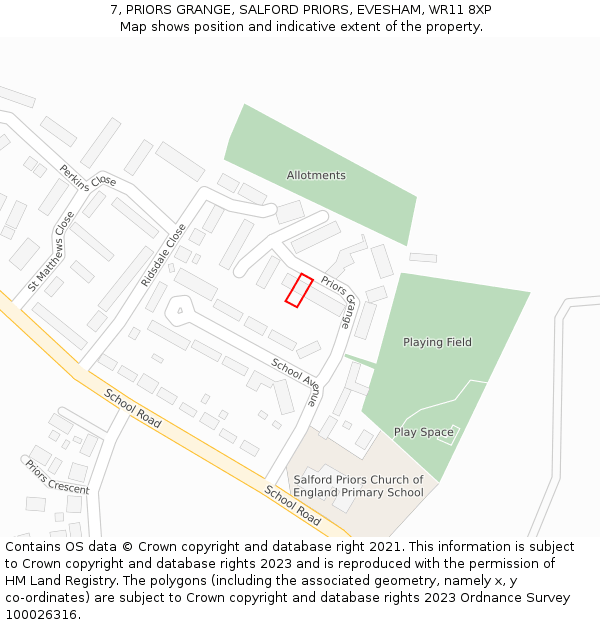 7, PRIORS GRANGE, SALFORD PRIORS, EVESHAM, WR11 8XP: Location map and indicative extent of plot