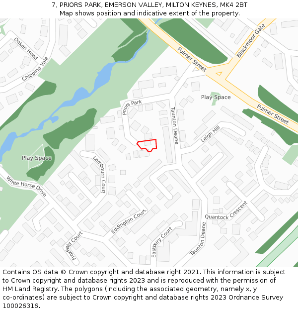 7, PRIORS PARK, EMERSON VALLEY, MILTON KEYNES, MK4 2BT: Location map and indicative extent of plot