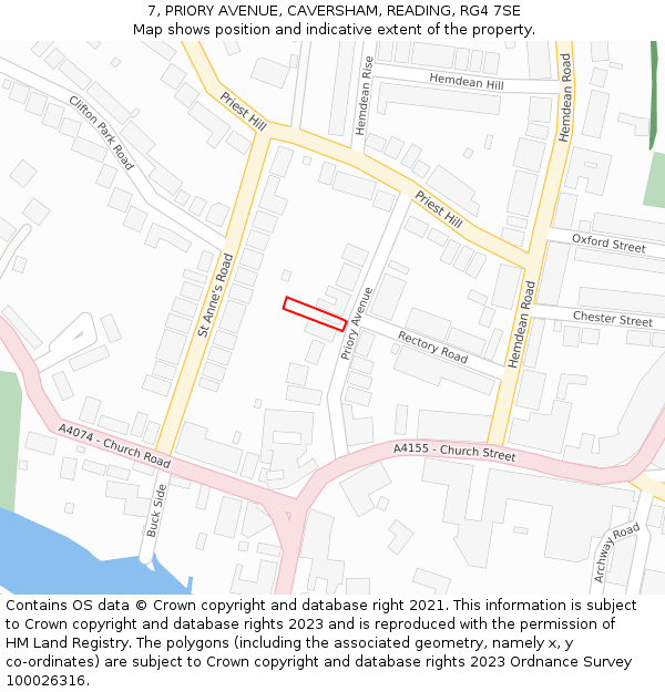7, PRIORY AVENUE, CAVERSHAM, READING, RG4 7SE: Location map and indicative extent of plot