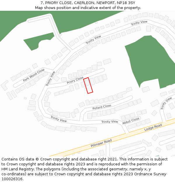 7, PRIORY CLOSE, CAERLEON, NEWPORT, NP18 3SY: Location map and indicative extent of plot