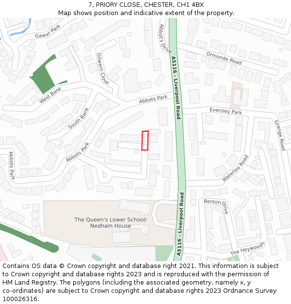 7, PRIORY CLOSE, CHESTER, CH1 4BX: Location map and indicative extent of plot