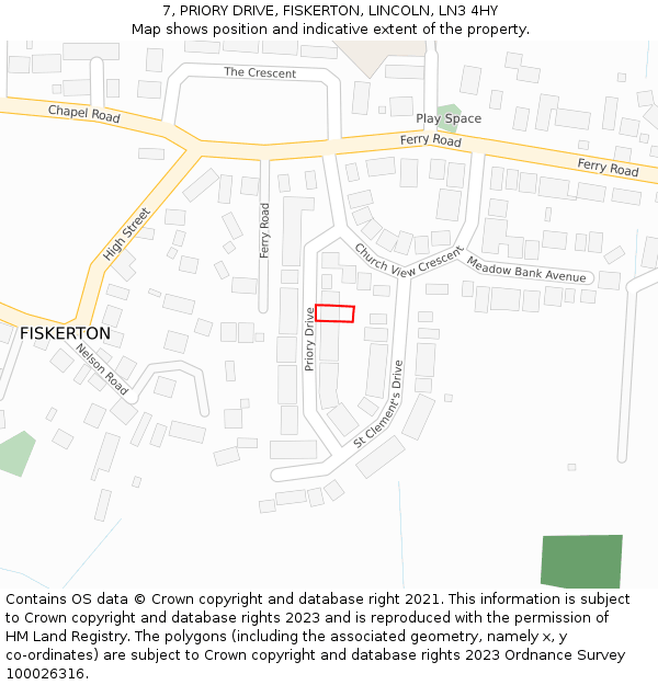 7, PRIORY DRIVE, FISKERTON, LINCOLN, LN3 4HY: Location map and indicative extent of plot