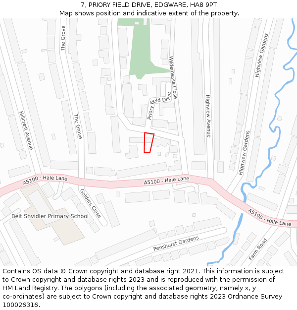 7, PRIORY FIELD DRIVE, EDGWARE, HA8 9PT: Location map and indicative extent of plot