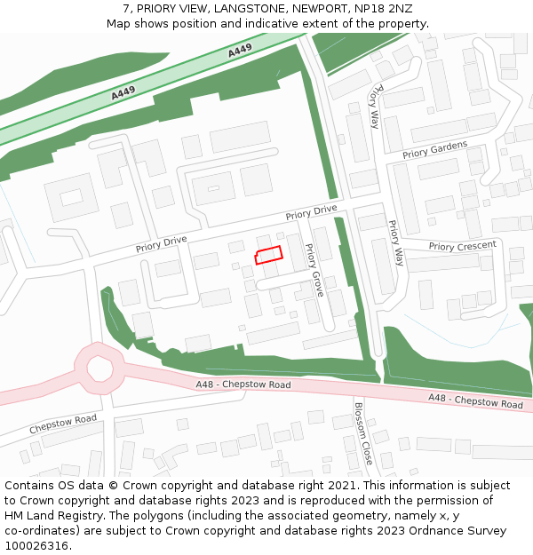 7, PRIORY VIEW, LANGSTONE, NEWPORT, NP18 2NZ: Location map and indicative extent of plot