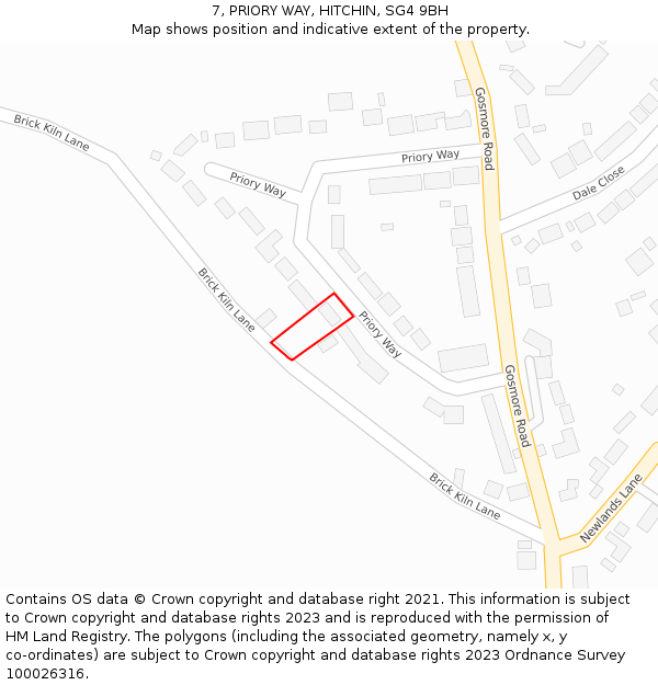 7, PRIORY WAY, HITCHIN, SG4 9BH: Location map and indicative extent of plot