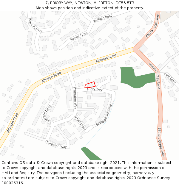 7, PRIORY WAY, NEWTON, ALFRETON, DE55 5TB: Location map and indicative extent of plot