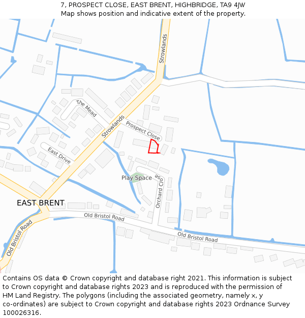 7, PROSPECT CLOSE, EAST BRENT, HIGHBRIDGE, TA9 4JW: Location map and indicative extent of plot