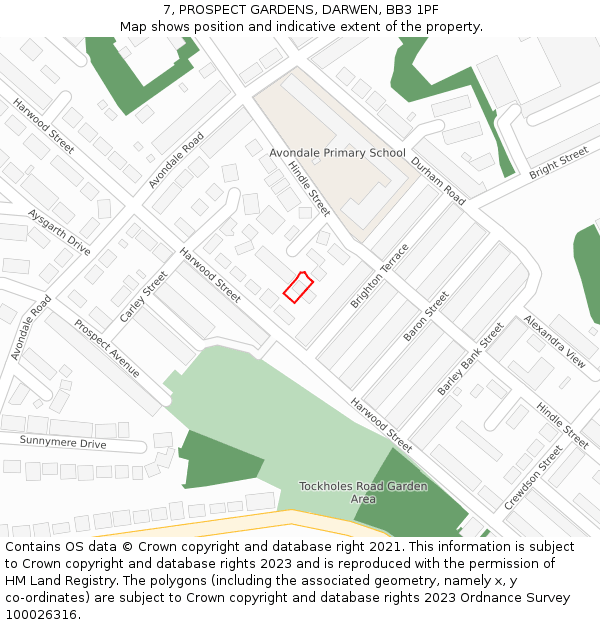 7, PROSPECT GARDENS, DARWEN, BB3 1PF: Location map and indicative extent of plot