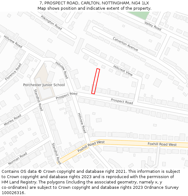 7, PROSPECT ROAD, CARLTON, NOTTINGHAM, NG4 1LX: Location map and indicative extent of plot