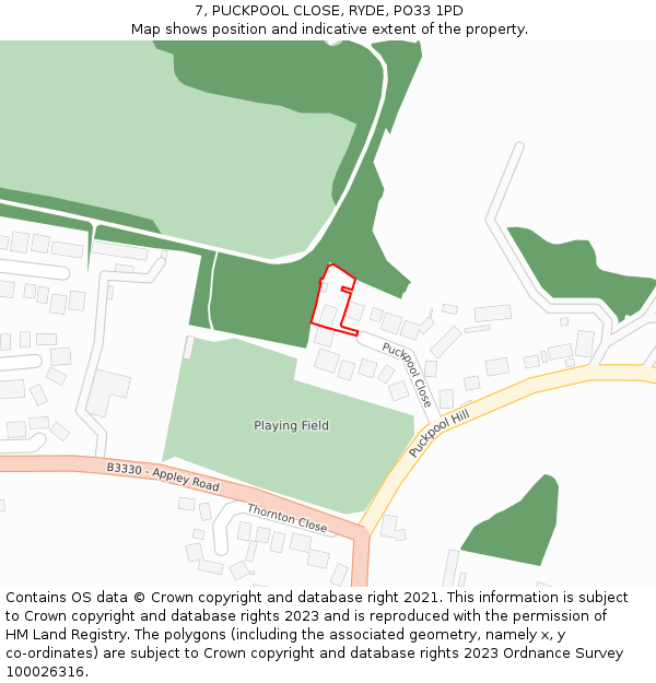 7, PUCKPOOL CLOSE, RYDE, PO33 1PD: Location map and indicative extent of plot