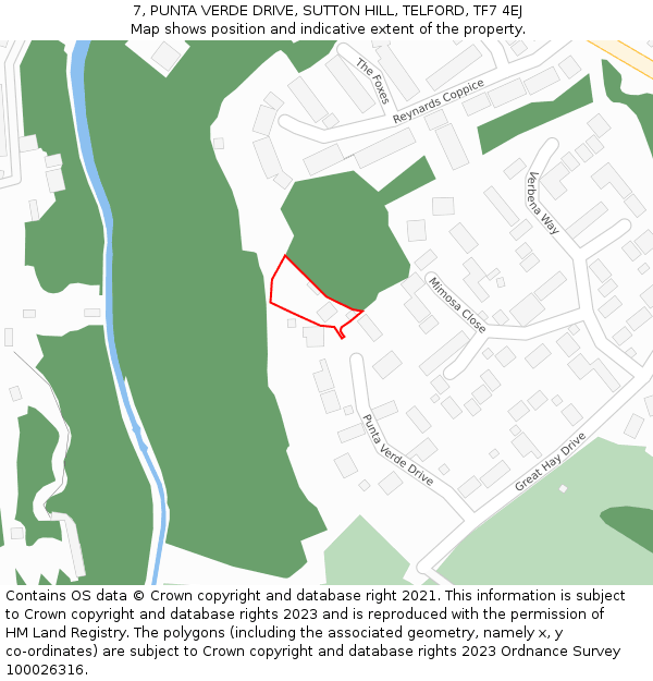 7, PUNTA VERDE DRIVE, SUTTON HILL, TELFORD, TF7 4EJ: Location map and indicative extent of plot