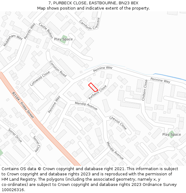 7, PURBECK CLOSE, EASTBOURNE, BN23 8EX: Location map and indicative extent of plot