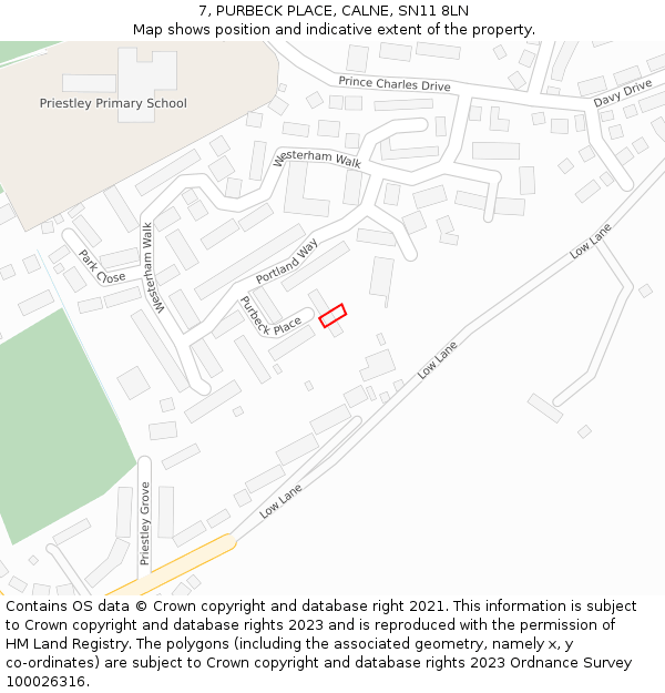 7, PURBECK PLACE, CALNE, SN11 8LN: Location map and indicative extent of plot