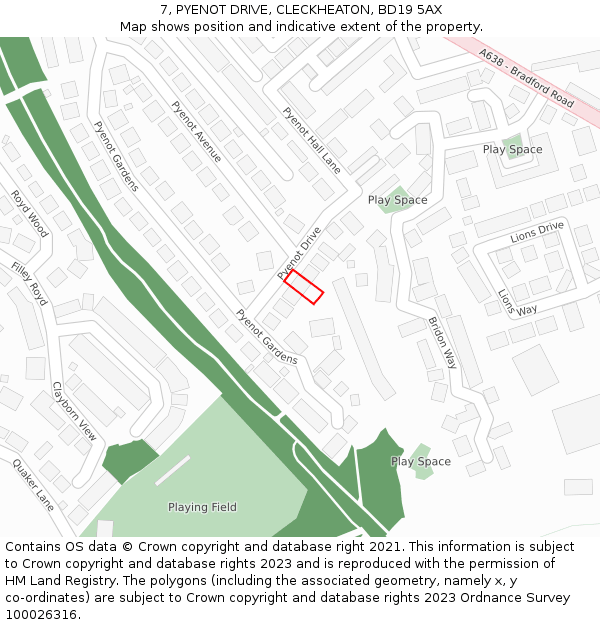 7, PYENOT DRIVE, CLECKHEATON, BD19 5AX: Location map and indicative extent of plot