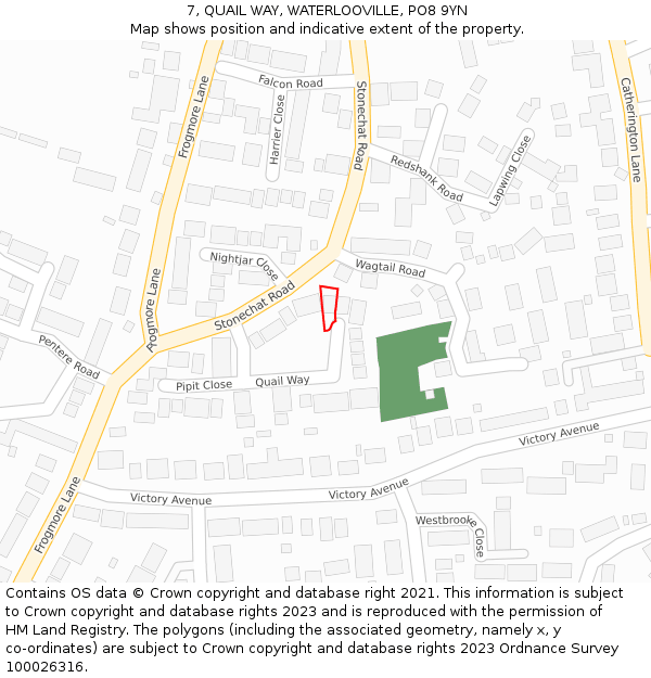 7, QUAIL WAY, WATERLOOVILLE, PO8 9YN: Location map and indicative extent of plot