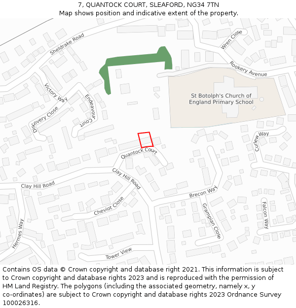 7, QUANTOCK COURT, SLEAFORD, NG34 7TN: Location map and indicative extent of plot