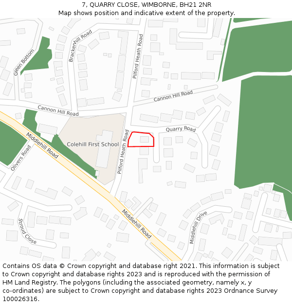 7, QUARRY CLOSE, WIMBORNE, BH21 2NR: Location map and indicative extent of plot